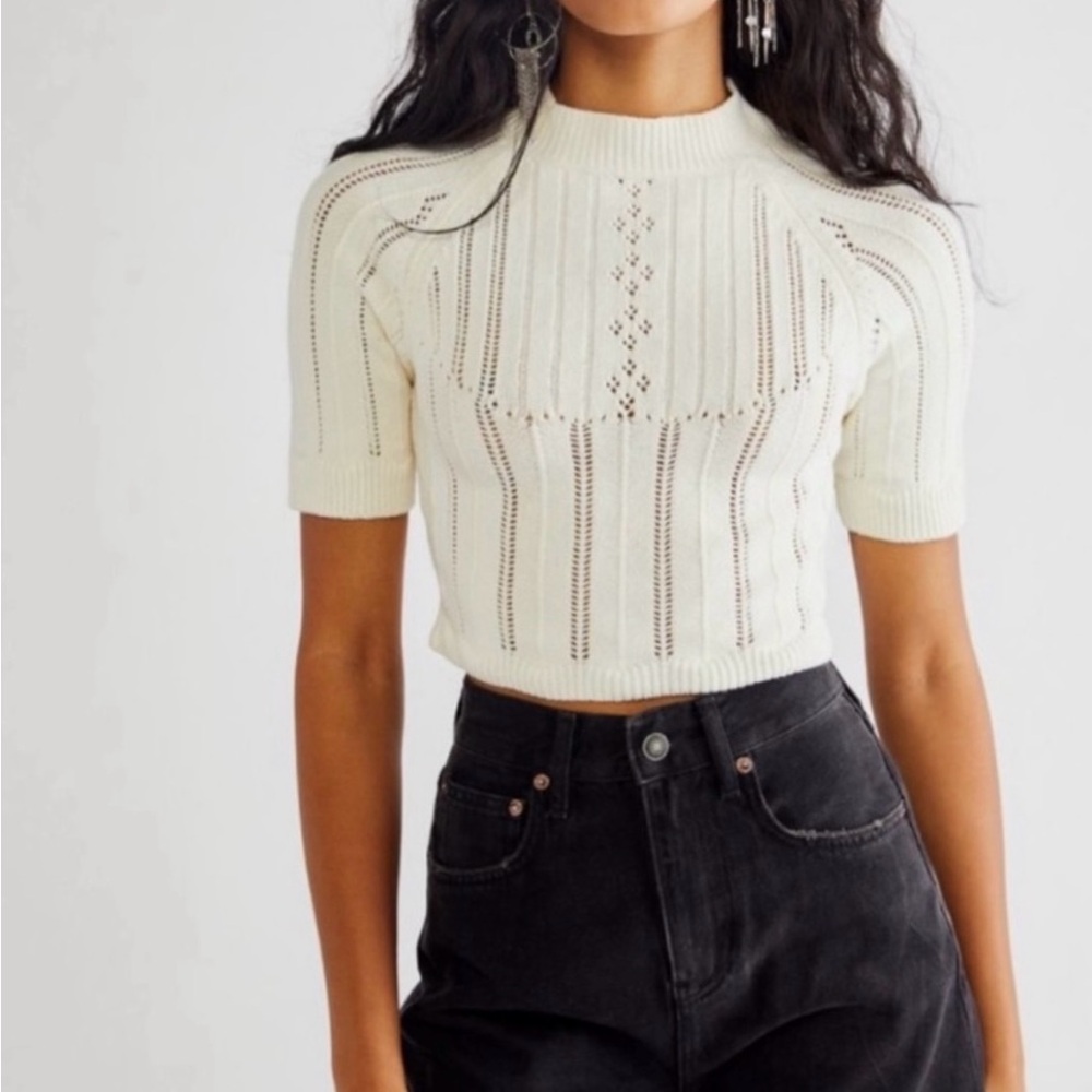 Free People Intimately Romy Swit Short Sleeve Cropped Sweater